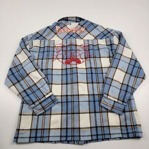 Disney Turning Red Panda Women Plaid Flannel Shirt Size Medium Snap‎ Button